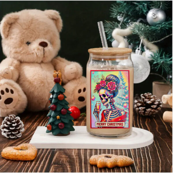 Christmas Skeleton Glass Tumbler - Merry Christmas